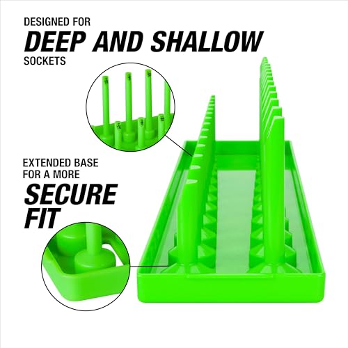 OEMTOOLS 22233 6-Pc SAE & Metric Socket Tray Set for Sizes 1/4", 3/8”, 1/2" Black/Green