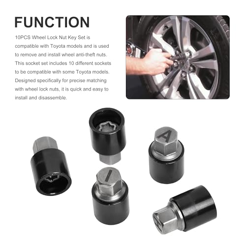 10PCS Security Master Locking Lock Wheel Nut Key Bolt Set Compatible for Toyota