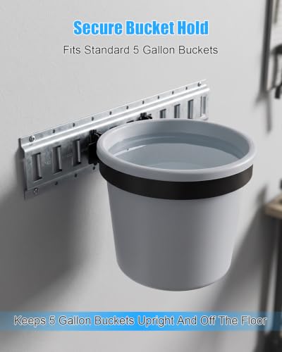 E Track Bucket Holder, 5 Gallon Bucket Hanger Wall Mount Rack Organizer 5 Gallon Bucket Rack (2 Pcs)