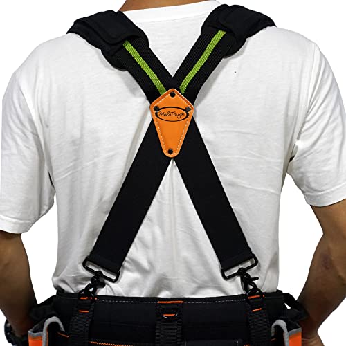 MELOTOUGH Tool Belt Suspenders Tool belt Harness for Heavy Duty Work belt with Movable shoulder Pads, Tape Measure Holder Measuring Tape Holder Drill Impact Tool Holster for Tape Measure, Drills