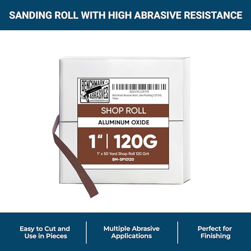 Benchmark Abrasives 1” X 150’ Shop Roll Emery Cloth Sandpaper Roll, Aluminum Oxide Sand Paper for Wood Furniture, Metal Polishing, Sanding, Automotive, Plumbing, Finishing - 120 Grit