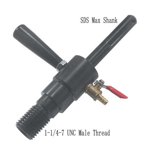 1 1/4"-7 Male Thread to SDS Max Drill Adapter - Water Injection Capable + Solid Brass Hose Quick Connector and Hose for Concrete Core Drilling SDS Max Shank Adapter