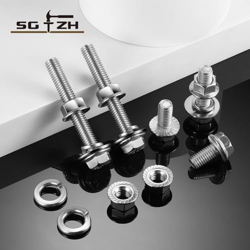 M10 x 80mm Flanged Hex Head Bolts, Nuts, Flat & Lock Washers, 10Pcs 18-8 (304) Stainless Steel, Fully Threaded, by SG TZH M10 x 80mm Silver 10