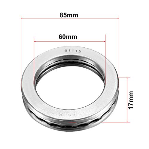 sourcing map 51112 Thrust Ball Bearings 60mm x 85mm x 17mm Chrome Steel ABEC3 Single Row Roller 60mmx85mmx17mm