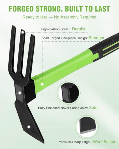 2-Piece Garden Hoe and Cultivator Hand Tool Set - 15" Carbon Steel Weeding Tools Gardening, Heavy Duty Hand Hoe, Rake & Pickaxe Digging Tools for Gardening, No Assembly Required