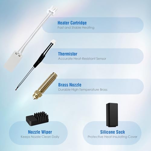 Hotend Kit for Elegoo Centauri Carbon, Fully Pre-Assembled Replacement Hotend with 0.4mm Brass Nozzle, Silicone Socks & Nozzle Wipers Included - 3D Printer Accessories Hotend Kit