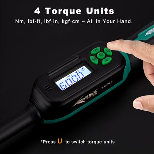 AEROFORCE Digital Torque Wrench - 3/8 Inch Drive Electric Torque Wrench (3-60Nm), Features Dual-Direction Ratchet, ±2% Accuracy, Buzzer & LED Alerts, 4-Measurement Unit (Nm/lb.ft/in.lb/kgf.cm) 3/8’’ 2.21-44.25 lb.ft