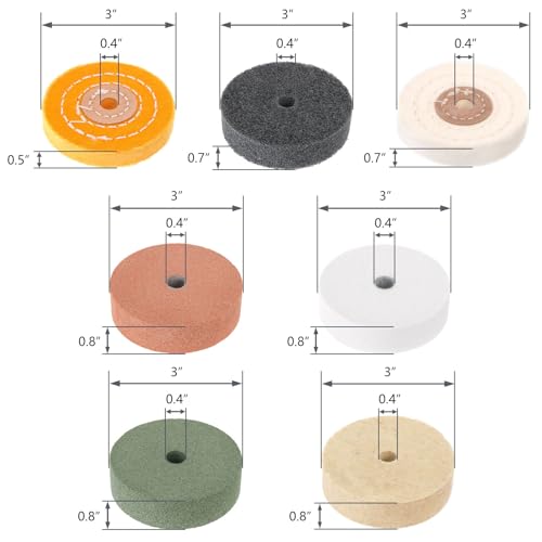Hedume Set of 14 Grinding Wheels, 7 Different 3 Inches Buffing Wheels Kit for Mini Small Polishing Machine, Electric Drill, Sharpening, Rust Removal, Polishing for Home DIY