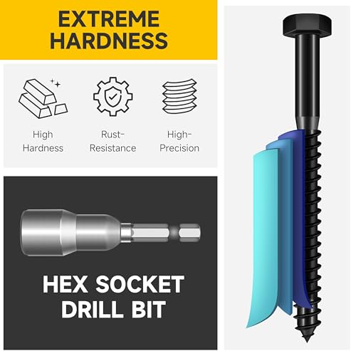 Mywish (15Sets) 1/4" x 3-1/2" Hex Head Lag Bolts & 109Pcs 1/4" Hex Head Lag Screws Assortment Kit, Heavy Duty Lag Bolts with Washers, 304 Stainless Steel Bolts 18-8, 5-Size Wood Screws for Outdoor