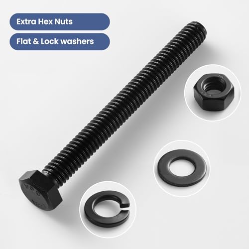 3/8-16 x 2-1/2" Hex Head Screws Bolts,Hex Nuts,Flat & Lock Washers,304 Stainless Steel 18-8,Black Zinc Plated,Fully Threaded(18 Sets) 3/8-16 x 2-1/2"