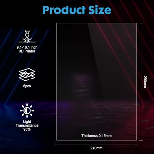 6 Pieces FEP Film Separator Films for Anycubic Photon Mono M7/M7 Pro/M5/M5s/M5s Pro/ELEGOO Saturn 4 Ultra/Saturn 4/Saturn 3 Ultra/Saturn 3/Saturn 2/Saturn 8K/Sonic Mighty 4K/E10/X10 LCD 3D Printer 290x210mm