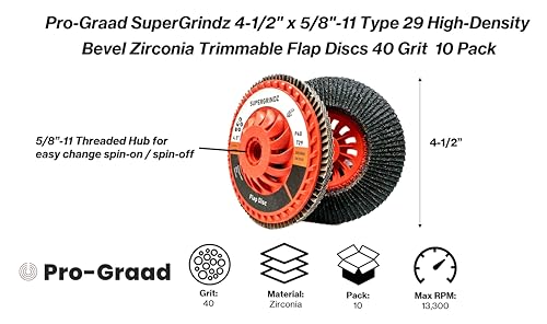 4-1/2" x 5/8-11 40 Grit Type 29 High Density Zirconia Flap Discs, 10 Pack 4-1/2" x 5/8"-11 40 Grit 10.0