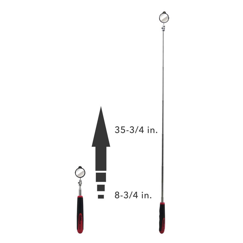 Ullman Devices HTE-LT2 Round Inspection Mirror - Swivel Free LED Telescopic Mirror with Quick Release Tab, Stainless Steel Handle Diameter: 1-3/8", Length: 6-1/2" to 35"