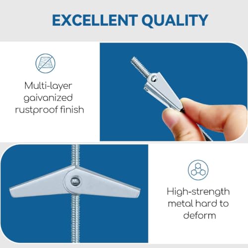 1/8X2-Inch Toggle Bolt for Hanging Heavy Items on Drywall (100 Pack) 1/8x2inch-100pcs