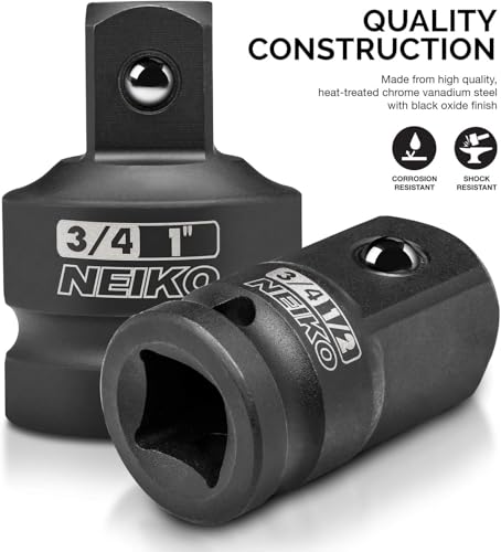 NEIKO 30223A 8 PC Impact Socket Adapter Set, Standard SAE Size, Cr-V Steel, Impact Driver & Wrench Conversion Kit, Locking Impact Socket Adapters & Reducer Set, Ball Detent, 1/4”, 3/8”, 1/2", 3/4”, 1” Adapter Reducer 8-Pc