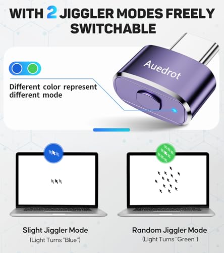 AUEDROT Mouse Jiggler USB-C Non-Detectable Mover with Switch Button, Metal Mouse Mover Automatic Mouse Jiggler with 2 Jiggler Modes, Driver-Free, Plug & Play, Keeps Computer/Laptop Wake, Purple 1