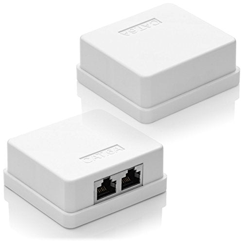 deleyCON CAT 6a Network Socket 2x RJ45 Socket FTP 10 Gbit, Pack of 4 - White | Shielded, surface-mounted mounting, Ethernet network LAN socket, RAL 9003 4 pieces