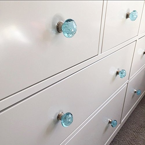 Shabby Restore Aqua Blue Bubbles Glass Dresser Drawer, Kitchen Cabinet or Door Knob Pulls Nickel Hardware - Pack of 12