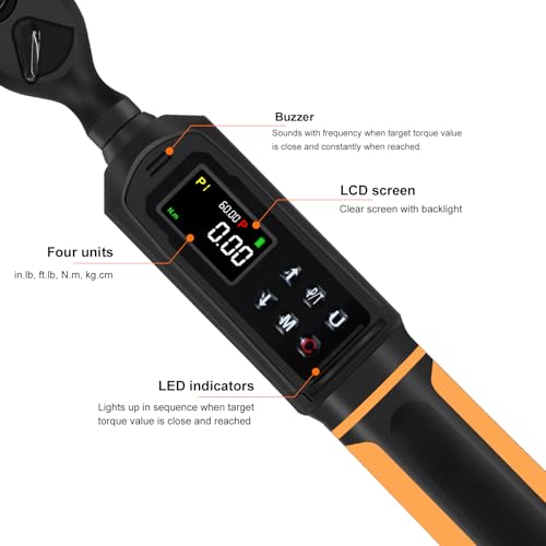 Uharbour 3/8" Drive Digital Torque Wrench 0.66-44.29 Ft.lbs/0.9-60Nm 3/8" Drive 1-60 Nm