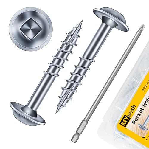 Mywish (20Sets) 1/4" x 1-1/4" Hex Head Lag Bolts & 100Pcs 1-1/4 Pocket Hole Screws, Wood Screws #8 x 1-1/4" Washer Head Square Drive Self Tapping Pocket Screws, Lag Screws Wood Screws