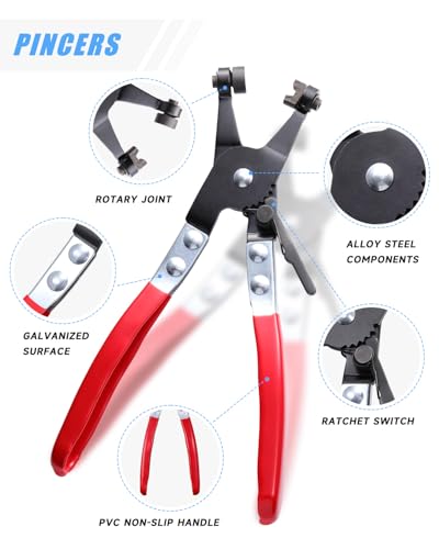210Pcs Steel Spring Band Hose Clamp Kit (7-25mm) with Swivel Flat Pliers – Multi-Purpose Assortment for Fuel Line, Silicone, Vacuum Hoses Low-Pressure Air & Automotive Clip Clamps 210pcs with Plier