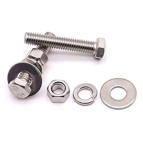 (4 Sets) 1/2-13 x 6 Stainless Steel Hex Bolts & Hex Nuts & Large Diameter Flat Washers & Lock Washers Hardware Kit, 304 Stainless Steel 18-8, Full Thread Hexagon Bolt Assortment 1/2-13 x 6" 4