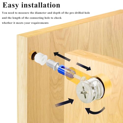 120PCS Cam Locks for Furniture,3-in-1 Eccentric Hardware Wheels,Furniture Cam Lock Fasteners,Multi-Size Nut & Bolt Wood Dowel Pins for Connecting and Repairing Furniture Assortment Sets