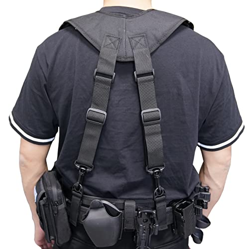 MELOTOUGH Tactical Duty Belt Harness Padded Adjustable Tool Belt Suspenders with Key Chin and Patch, Black(Large) + Quick Release Tool Belt 1.5 Inch Web Work Tool Belt for Tool Pouch, Construction
