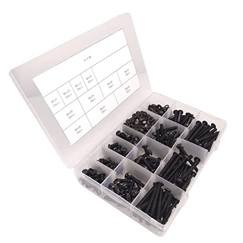 Yodaoke 220pcs M5-0.8 Button Head Socket Cap Screw, ISO 7380 Hex Drive, Class 10.9, Alloy Steel, with Nut and Washer Assortment Kit