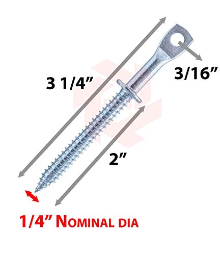 3.25" Eye Lag Self Tapping Sharp Point Dura-Screws Zinc (Qty 100)