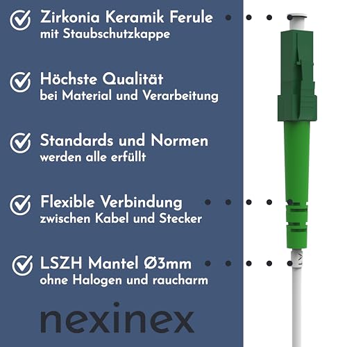 OS2 White Fibre Optic Cable LC/APC to LC/APC (10 m) Patch Cable, Simplex Single Mode FTTH Fibre Optic Cable LC/LC 10 m OS2 (white) LC/APC - LC/APC Simplex 1