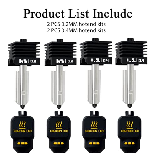 HzdaDeve 4 Pack 0.2MM 0.4MM Hotend for Bambu X2D/P2S/H2S/H2D/A1/A1 Mini Combo Nozzle Print Head Hot End Kit Extruder Removable Hardened Steel Nozzle Silicone Cover Heater Sink for Bambu Lab 3D Printer 4PK