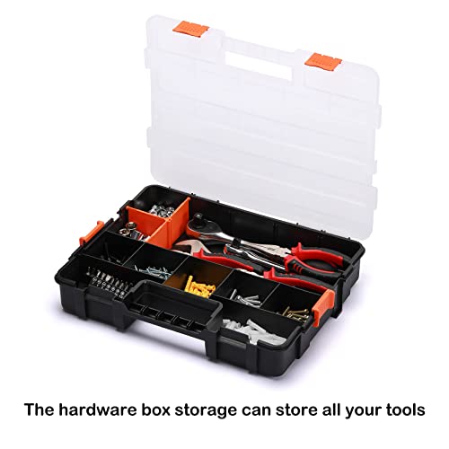 Tool Box Organizer Interlocking Black Small Parts Organizer for Fasteners and Crafts w/Removable Dividers (2 Piece Pack) 2 PCS Toolbox Organizer