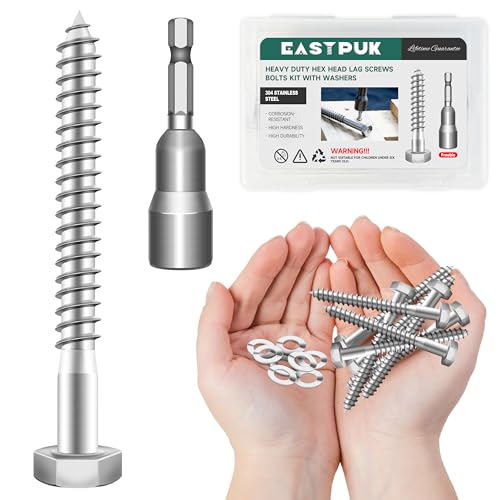 (20Sets) 1/4" x 3" Hex Head Lag Bolts & Wood Screws #10x3, 127 PCS 2lb, Deck Screws 3 Inch, Heavy Duty Lag Screws with Washers, Torx/Star Drive Head Deck Screw, T25 Star Bit Included