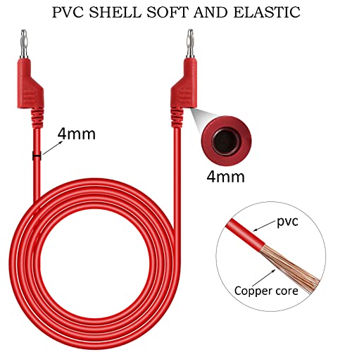 QIMEI-SHOP Test Leads Set with Crocodile Clips Cable 4 mm Banana Plug Cable Test Lead 1 m Test Probes for Digital Multimeter Electrical Testing Red and Black Pack of 6 Black Red Pack of 6