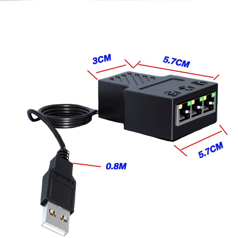RJ45 Network Splitter Adapter, USB to RJ45 Network 1 to 3 Dual Port Ethernet Socket Connector 8P8C Extender Plug LAN Interface for Cat5e,Cat6,Cat7,Cat8 (1 to 3)