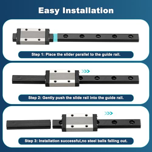 sourcing map 2 Pcs MGN9 500mm Linear Sliding Rail Guide with MGN9H Sliding Carriage Block and Mini Guide, Linear Motion Guideway for Mini Engraving CNC Machine 3D Printer