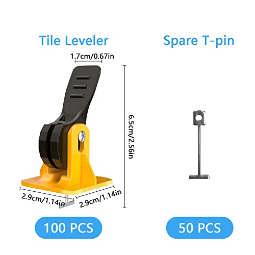 100PCS Tile Spacers Leveling System Set, 100 Reusable Tile Levelers+50 Replaceable T-PINs, Tile Leveling Clips Fit 8-12mm Tiles, Tile Spacers Tool Set for Wall & Floor (100)