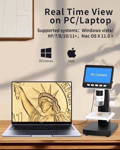 CIMELR 4.3 Inch Digital Microscope, 50X-1000X Resolution, USB Microscope with 8 Adjustable LED Lights, Microscope for Adult/Children (306-B) 306-B