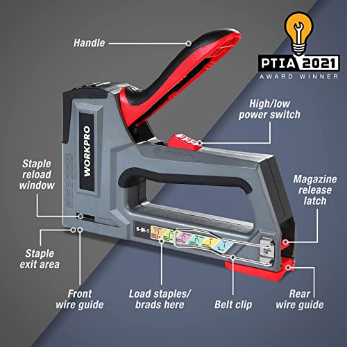 WORKPRO 6-in-1 Staple Gun, Manual Brad Nailer with 4000 Counts Staples Grey