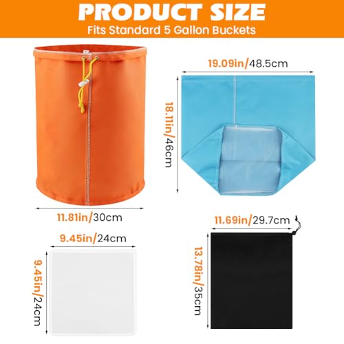 5 Gallon Filter Bags 5 Pack,25/73/120/160/220 Microns Reusable Mesh Bags Purple,Red,Yellow,Blue,Orange