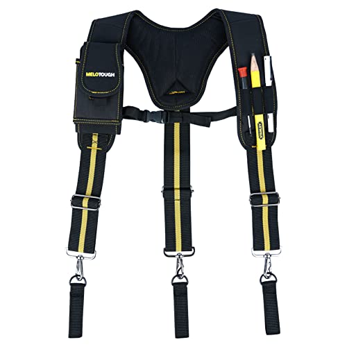 Padded Tool Belt with D ring for men construction Strong Durable Double Metal Roller Buckle + Tool Belt Suspenders for Work Belt Suspenders Heavy Duty Padded Suspender