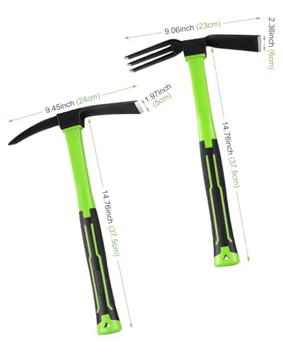 2-Piece Garden Hoe and Cultivator Hand Tool Set - 15" Carbon Steel Weeding Tools Gardening, Heavy Duty Hand Hoe, Rake & Pickaxe Digging Tools for Gardening, No Assembly Required