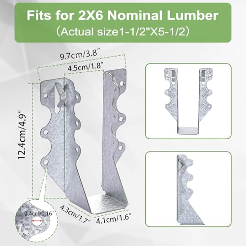 55 PCS 2x6 Steel Joist Hangers, 20 Gauge Galvanized Brackets for Wood 55