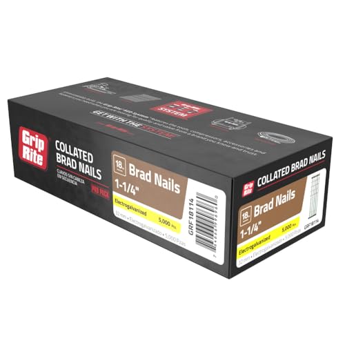 Grip Rite Prime Guard GRF18114 18-Gauge Galvanized Brad Nails 1-1/4-inch (5,000 per Pack), Steel, Flat, Others