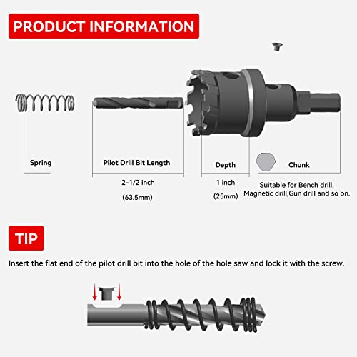 5-3/8" (137mm) Tungsten Carbide Tipped Hole Saw with 2Pcs Titanium-Plated Pilot Drill Bits for Hard Metal,Stainless Steel,Iron,Aluminum Alloy,Wood and Plastic 137mm | 5-3/8"