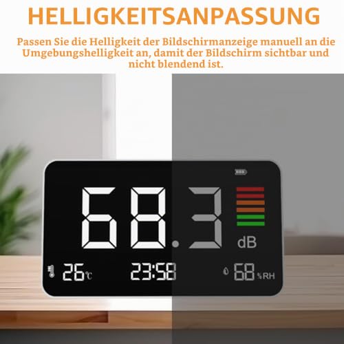 Decibel Meter, 4-in-1 Decibel Meter DB Meter Sound Level Meter with Temperature & Humidity, Noise Detector with LED Screen, for Home, Baby Room, Library