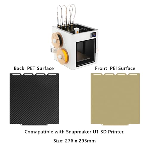 Double Side PEI + PET Build Plate for Snapmaker U1, 3D Printer Textured PEI + Glossy PET Dual-Sided Build Plate Print Bed for U1 276x293mm PEI+PET
