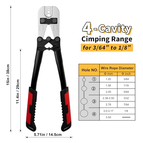 Wire Rope Crimping Tool 1/8'', Steel Crimper & 50pcs Alum. Sleeves 1pcs Crimper+50pcs Sleeves