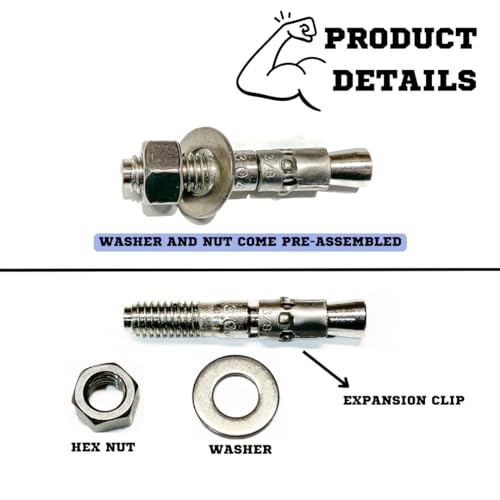 Mighty Fasteners 304 Stainless Steel Wedge Anchors 3/8" X 2-1/4" - 25 Pack 3/8" X 2-1/4"